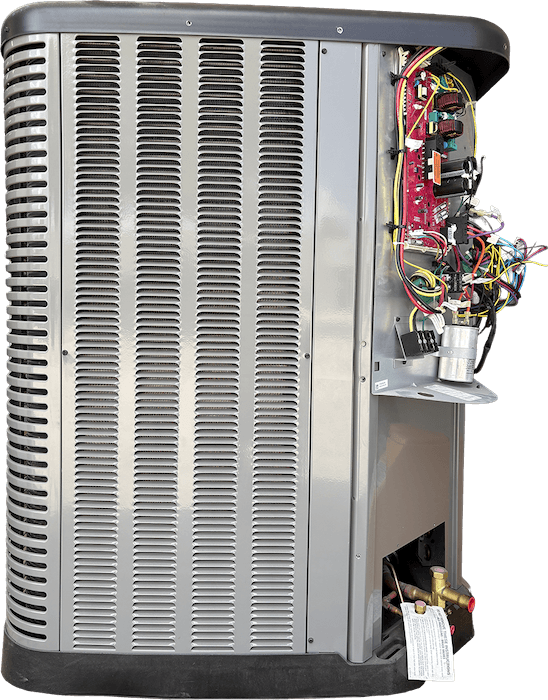 High-efficiency refrigeration cooling unit with electrical components and wiring.