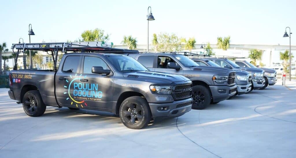 Service trucks for Poulin Cooling, AC & Refrigeration in Clearwater Florida.