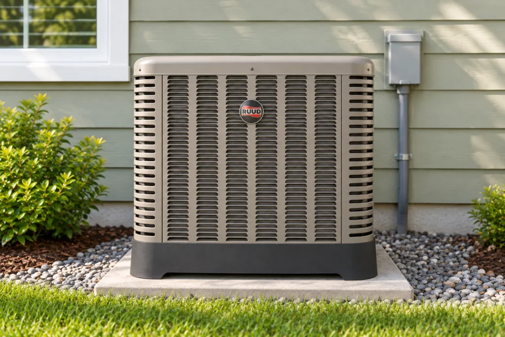Ruud heat pump installed outside a home in Clearwater, FL