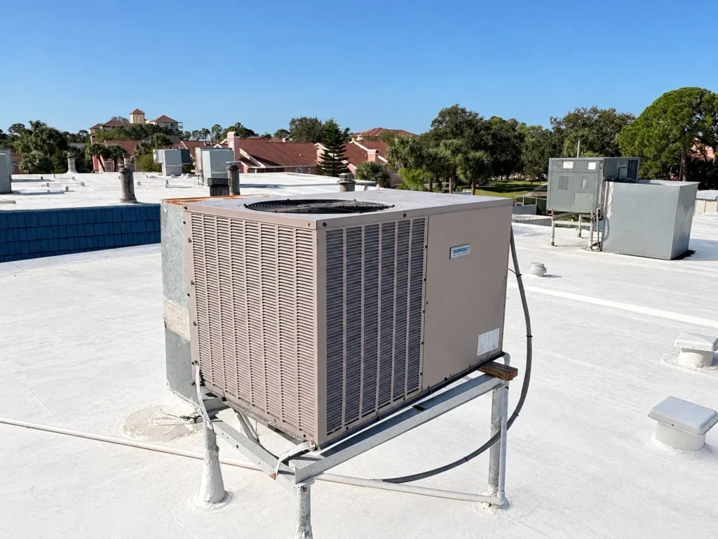 Tempstar packaged rooftop AC unit on a flat roof in Pinellas County, FL